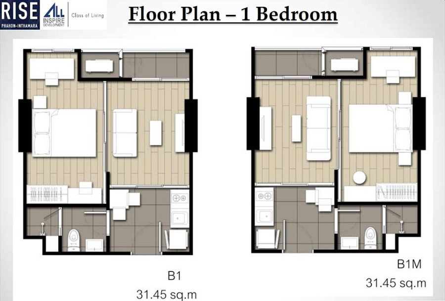 Rise Phahon Inthamara Bangkok condo 1 bedroom floor plan